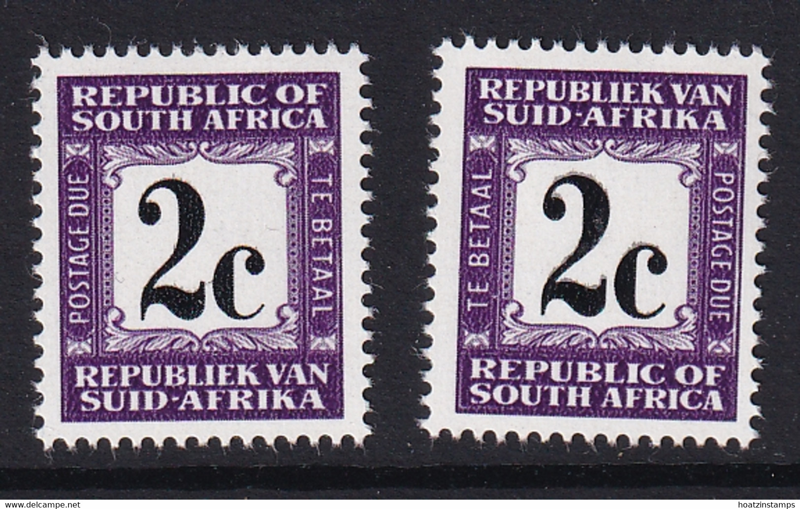 South Africa: 1967/71   Postage Due    SG D61-62   2c [Afrikaans And English At Top]  MH - Ongebruikt