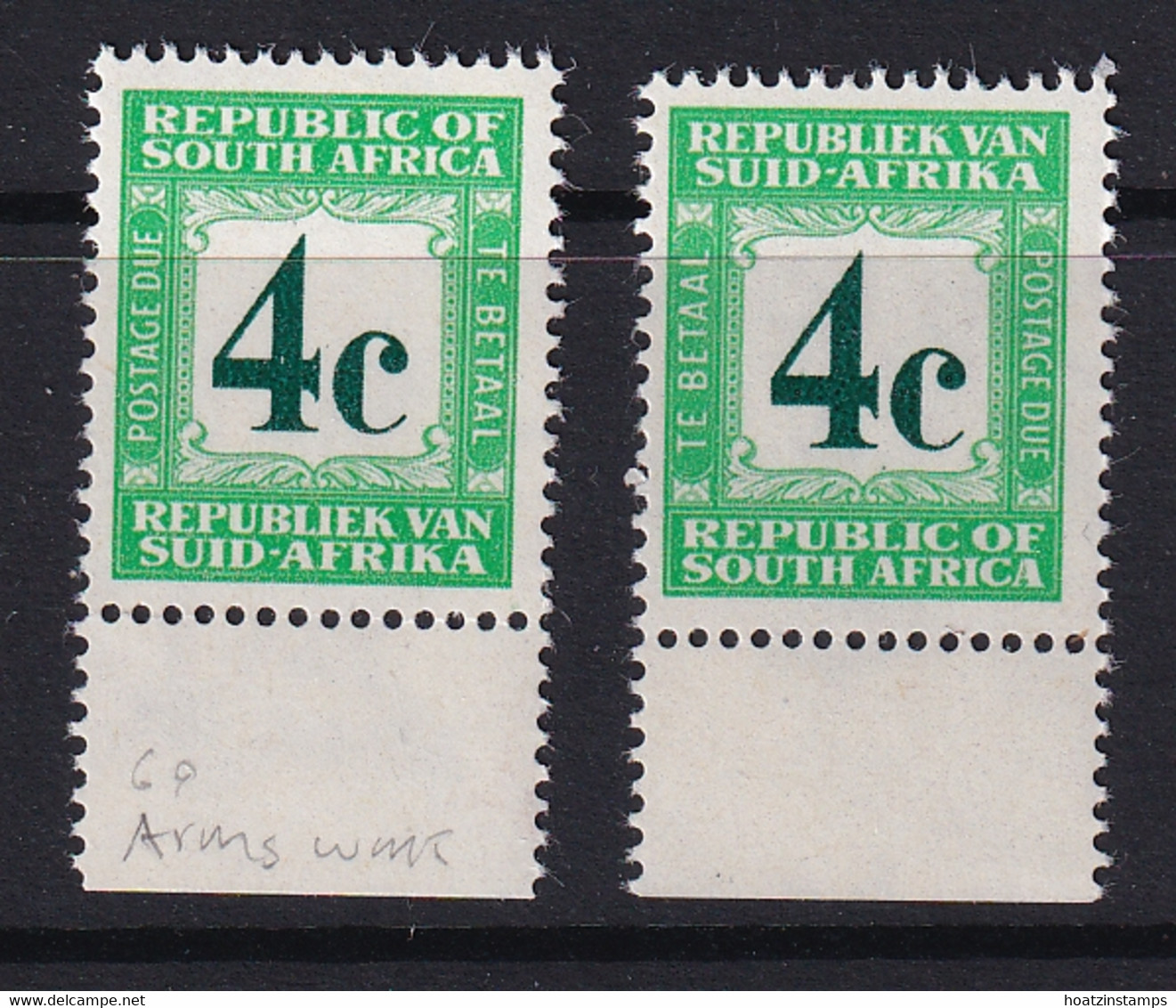 South Africa: 1967/71   Postage Due    SG D63-64   4c [Afrikaans And English At Top]  MH - Neufs