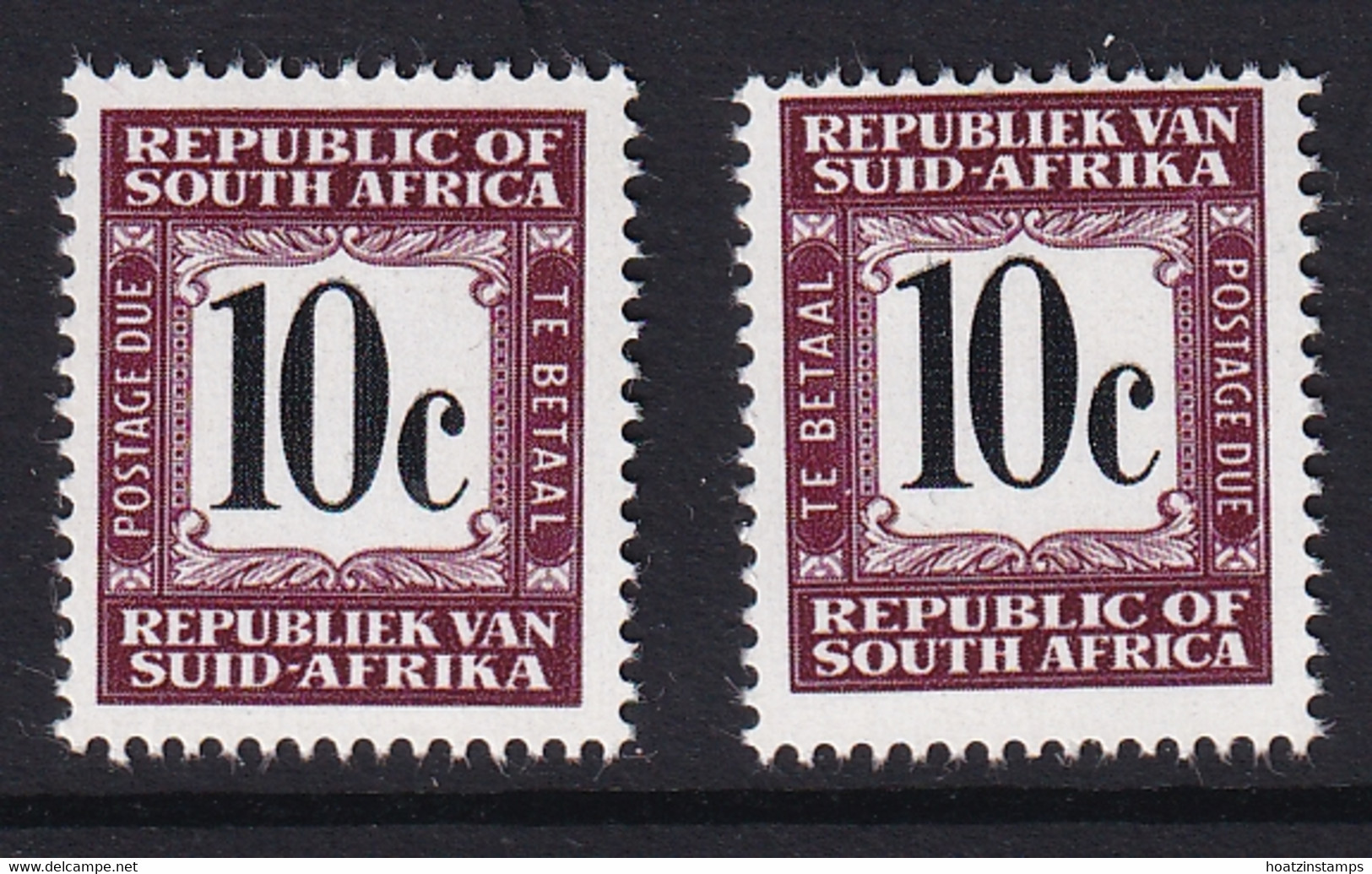South Africa: 1967/71   Postage Due    SG D69-70   10c Black & Purple-brown [Afrikaans And English At Top]  MH - Ongebruikt