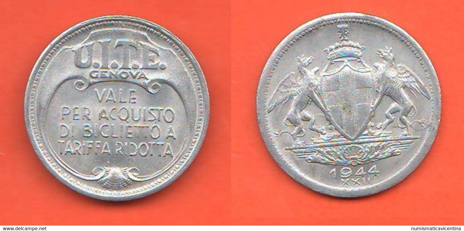 RSI Gettone Valido Acquisto Biglietto Trasporto A Tariffa Ridotta 1944 Genova Aluminum Token - Monetary/Of Necessity