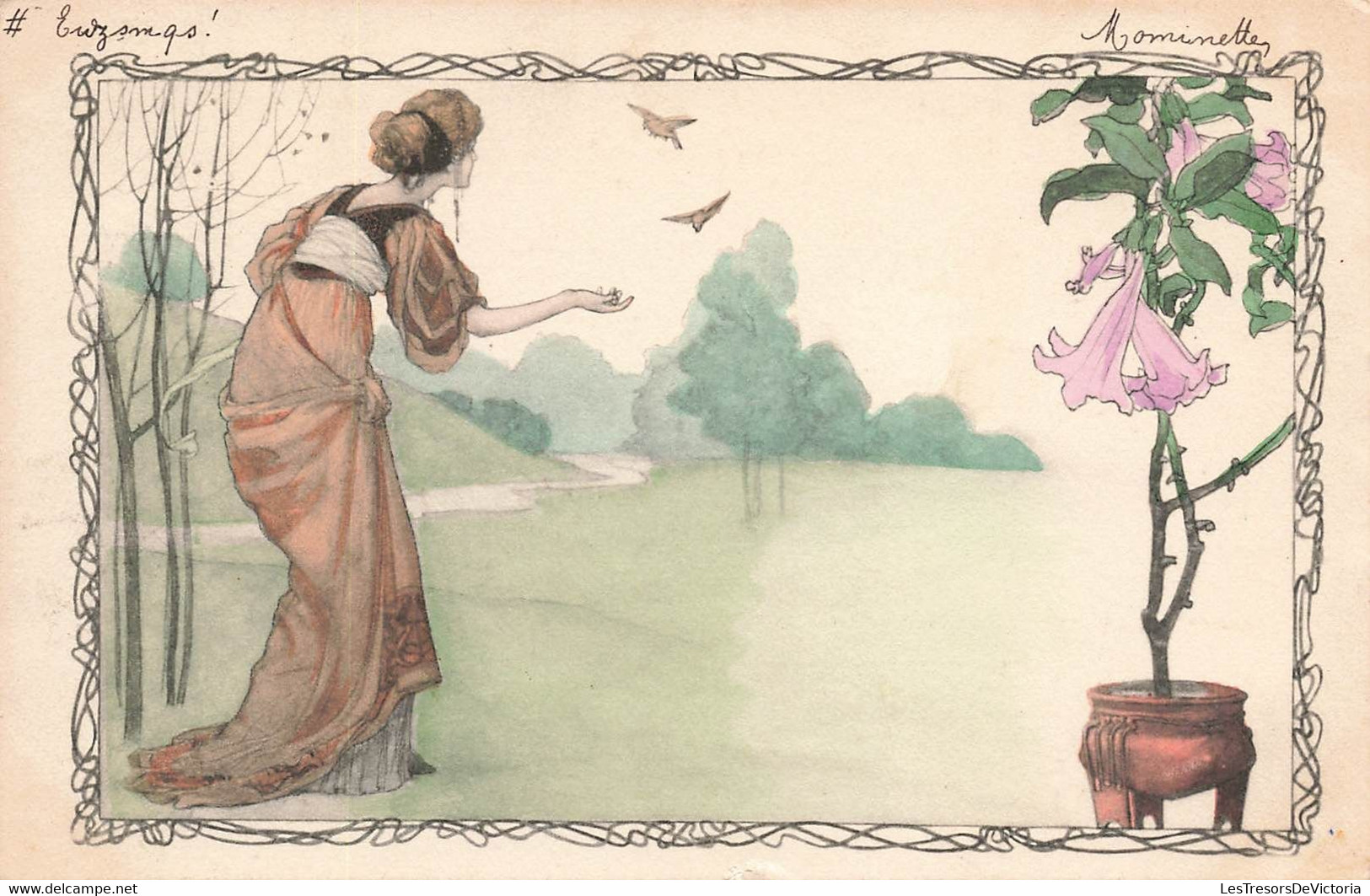 CPA Illustrateur Non Signé - Femme Donnant à Manger Aux Oiseaux - M M Vienne - Carte Voyagée En 1903 - Otros & Sin Clasificación