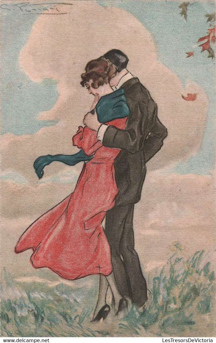 CPA Illustrateur  - Carte Italienne - Couple Enlacé Dans Le Vent De L'automne De Dos - Serie N. 1190 - A D M - Otros & Sin Clasificación