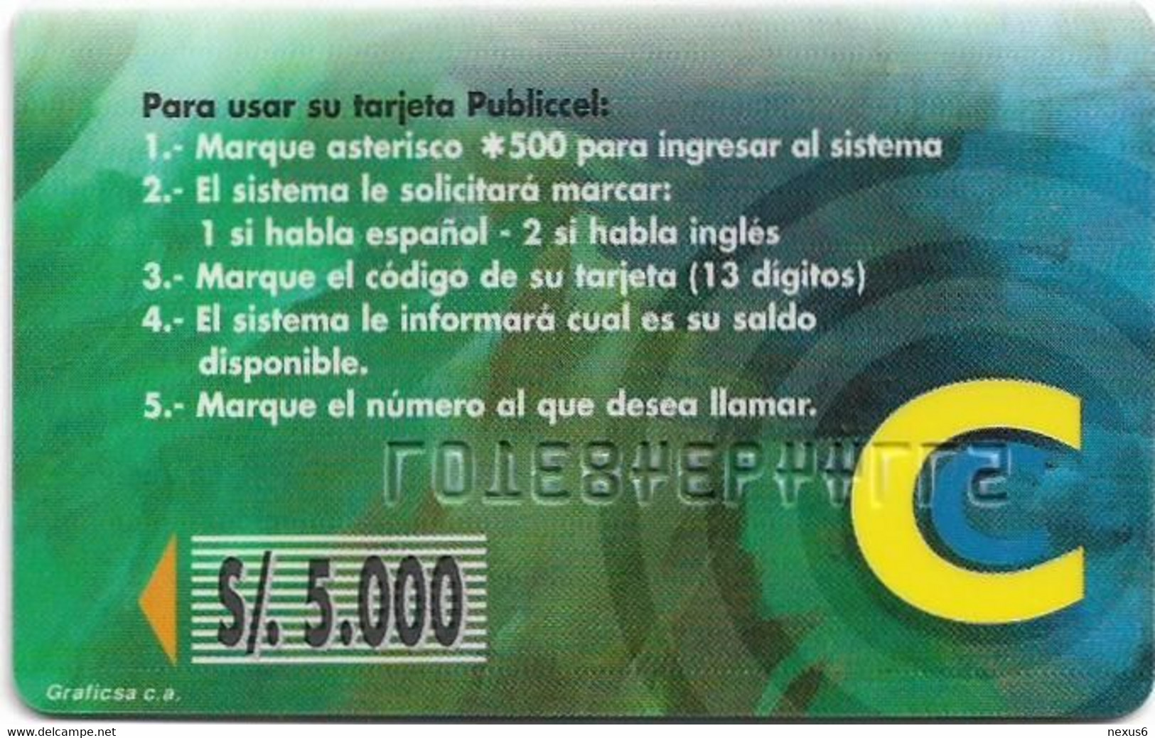 Ecuador - PubliCel - Tarjeta De Consumo, Plastic Remote Mem. 5.000 Sucre, Used - Ecuador