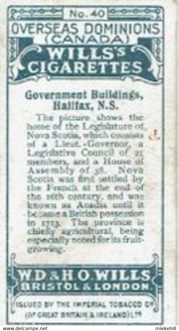 CANADA-CHROMO WILLS' S CIGARETTES-QUEBEC-HALIFAX -GOVERNMENT BUILDINGS - Halifax
