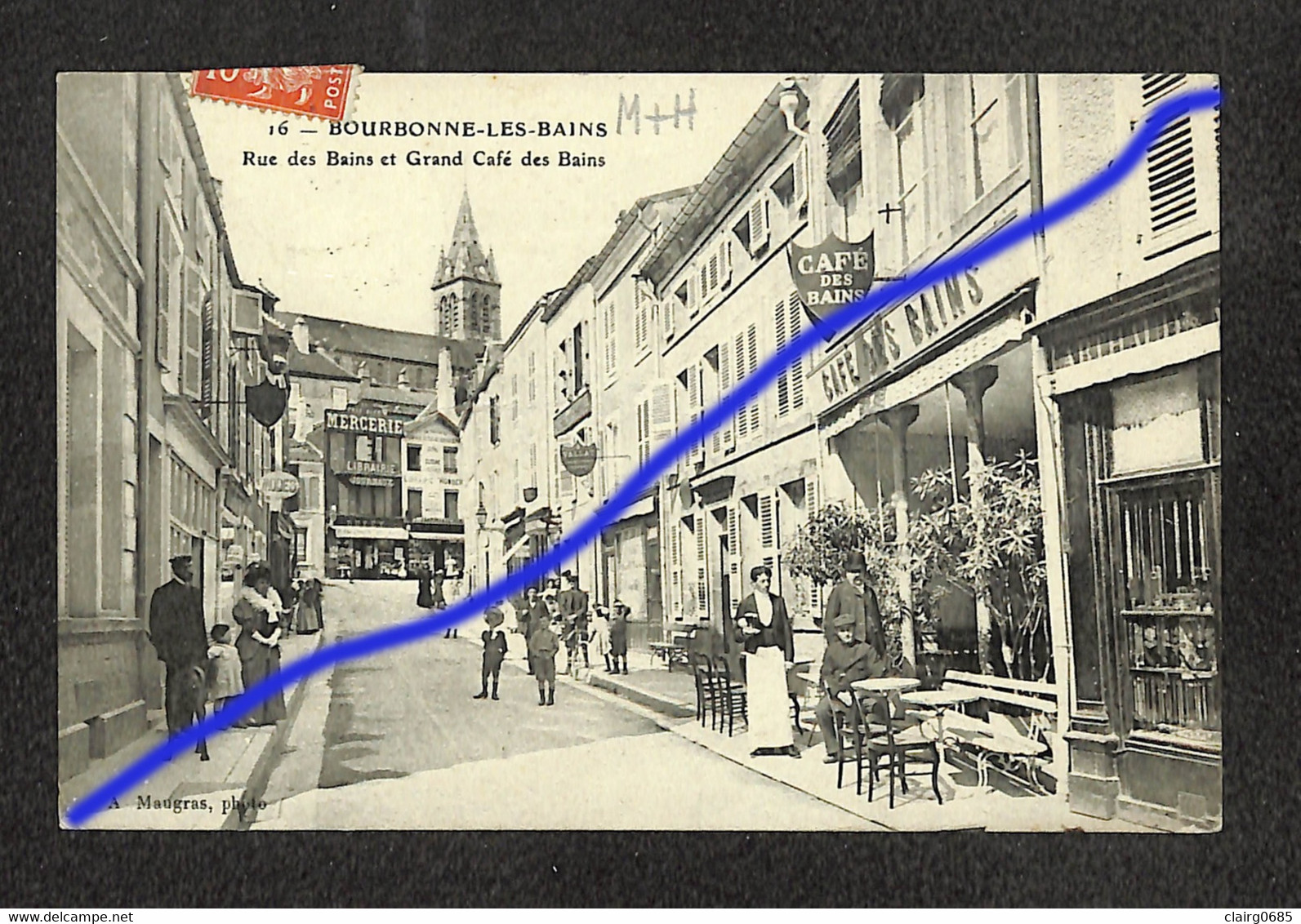 52 - BOURBONNE LES BAINS - Rue Des Bains Et Grand Café Des Bains - 1909 - Bourbonne Les Bains