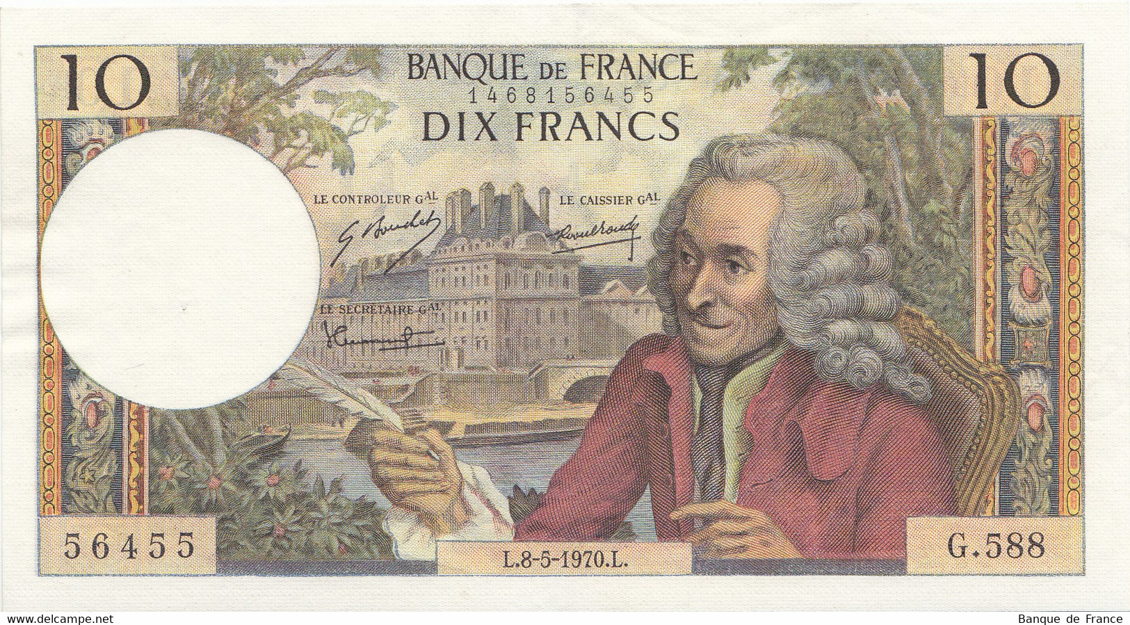 Billet 10 F Voltaire Du 8-5-1970 FAY 62.44 Alph. G.588 - SPL - 10 F 1963-1973 ''Voltaire''