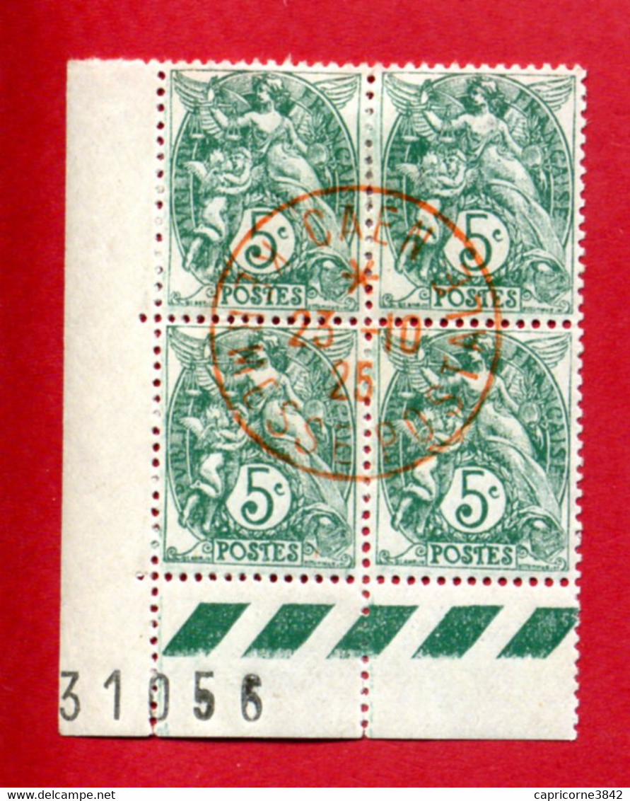 Timbre Type Blanc N° 111 - Bloc De 4 Tp - Cachet Rouge "CAEN 23.10.25 KERMESSE POSTALE" - (Charnière à L'arrière) - 1900-29 Blanc