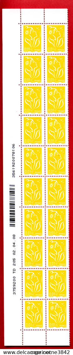 2008 - Marianne De Lamouche N° 3731a - 2 Bandes Verticales 20 Timbres - Légende Phil@poste - Date 02.04.08 - 2000-2009