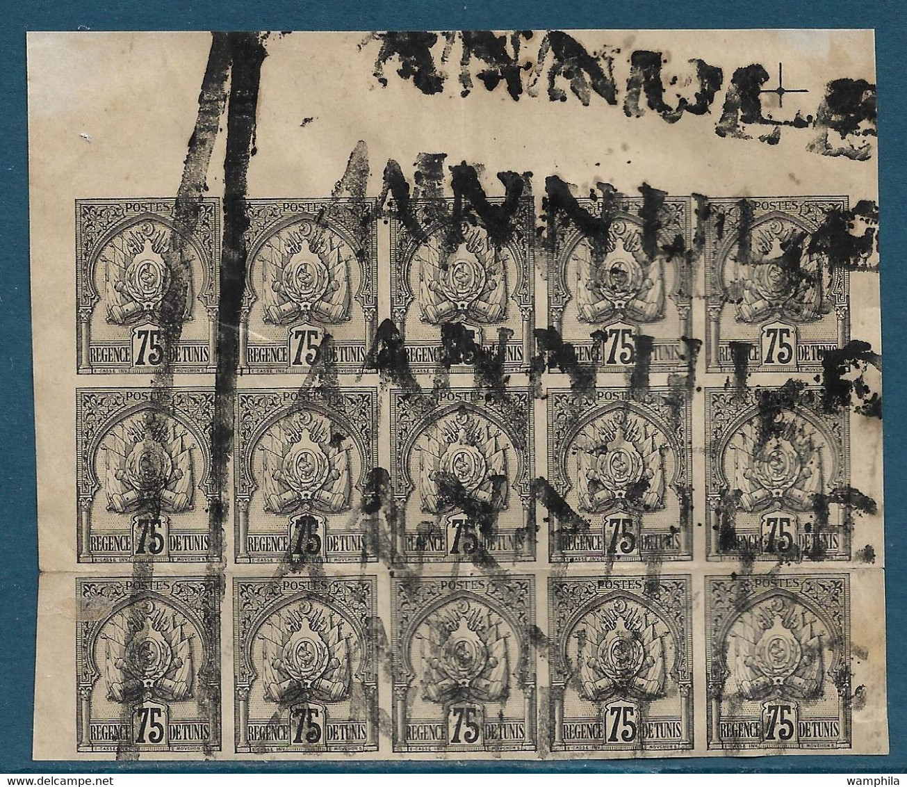 Tunisie RARE Bloc De 15 Essai En Noir De L'émission De 1888 Du 75c . - Used Stamps