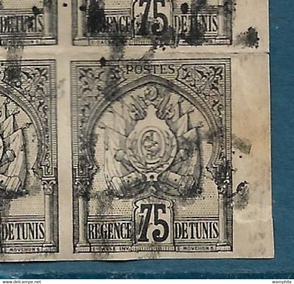 Tunisie RARE Bloc De 15 Essai En Noir De L'émission De 1888 Du 75c . - Used Stamps