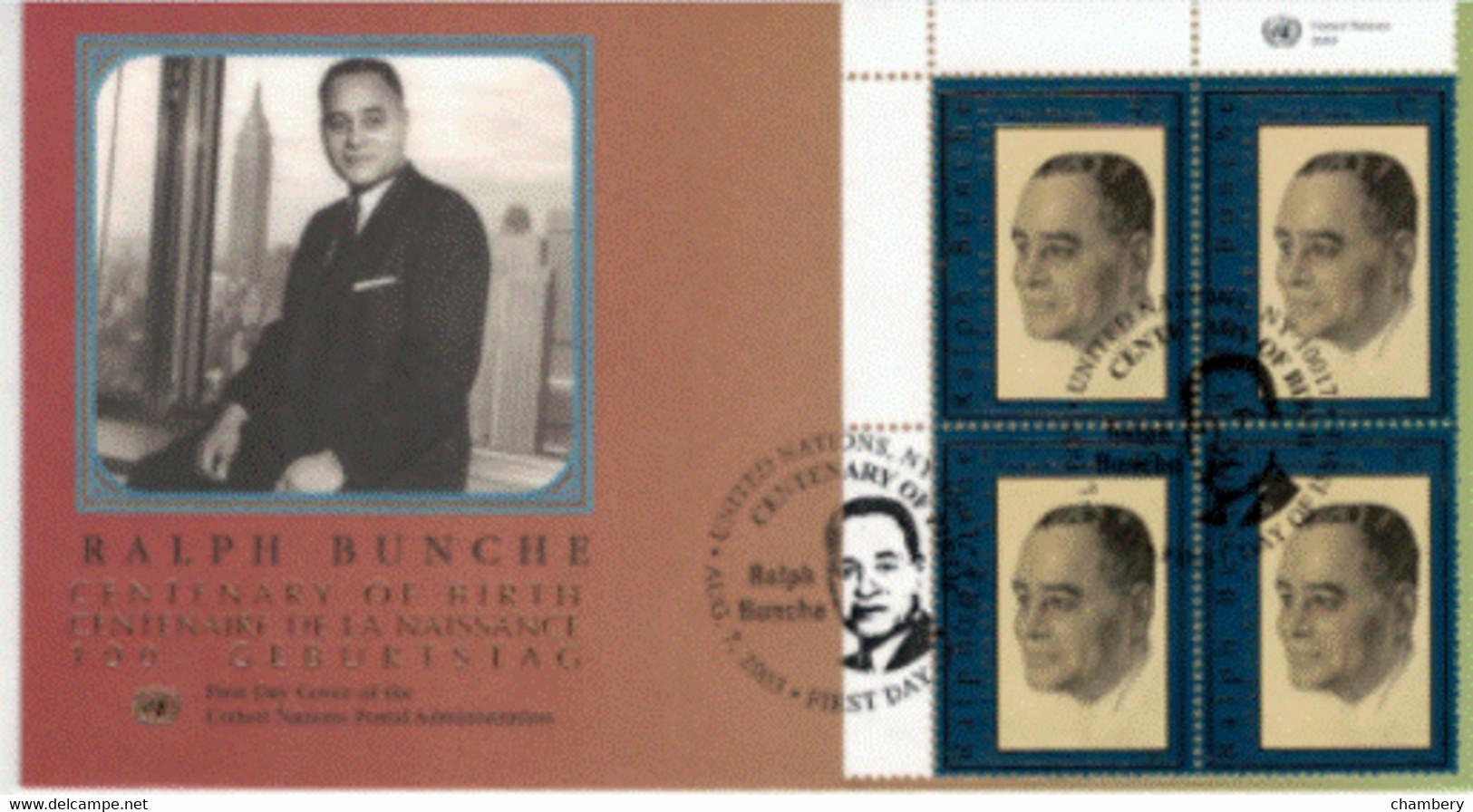 Nations Unies - "Centenaire De La Naissance De Ralph Bunche" - Enveloppe 1er Jour - Carré Oblitéré N° 912 De 20 - Oblitérés