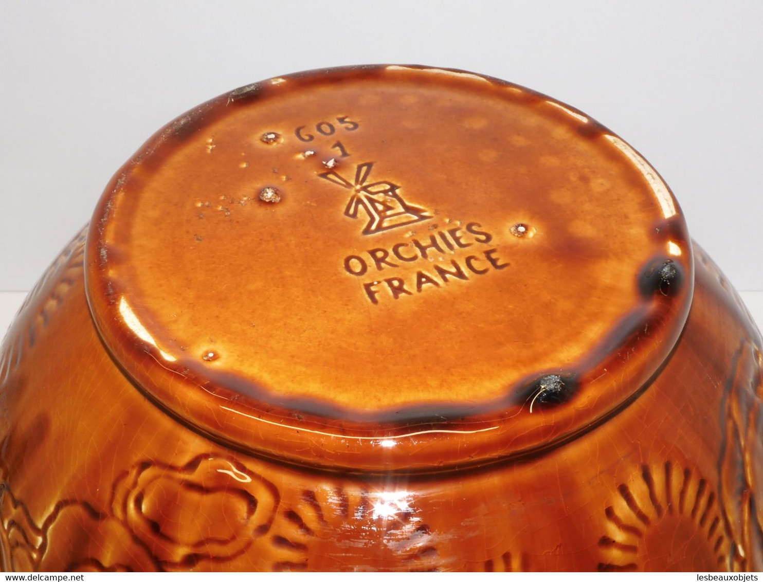 *TRES GRAND CACHE POT CERAMIQUE ORCHIES DECOR JAPONISANT déco DRAGON NOIR  E