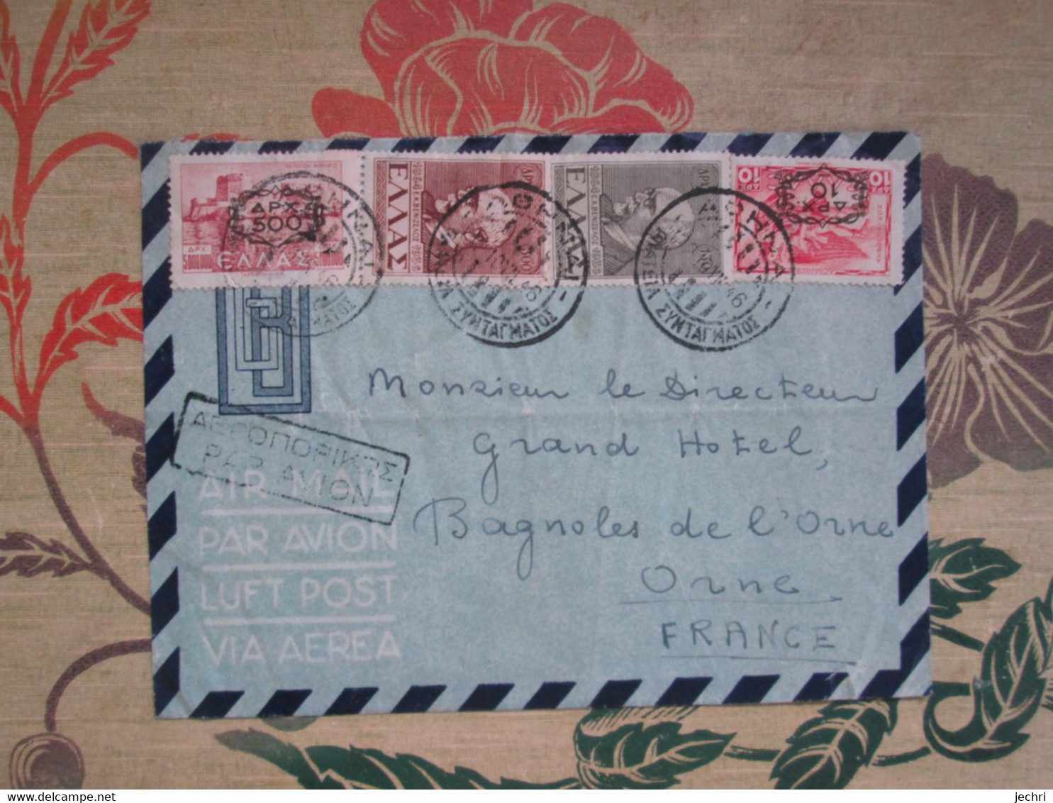 Lettre  De La Grece Pour La France Par Avion , 4 Timbres - Affrancature Meccaniche Rosse (EMA)