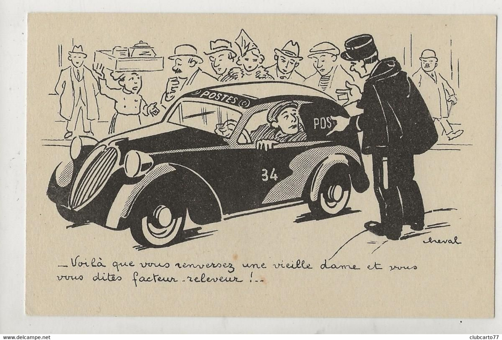 Cheval (Illustrateur)  : GP De La Voiture Simca 5 De La Poste Du Facteur Releveur En 1945 (animée) PF. - Cheval
