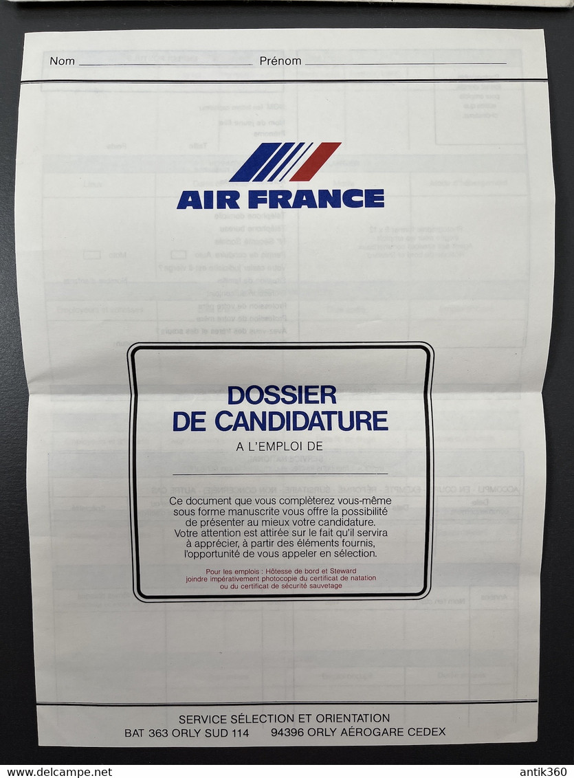 AIR FRANCE Lot Enveloppe Avec Flamme Concorde + Formulaire Dossier De Candidature - Zonder Classificatie