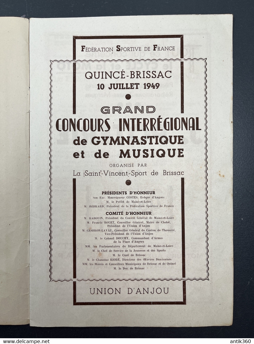 BRISSAC (49) Ancien Programme Grand Concours De Musique Et Gymnastique 10/07/1949 - Programme
