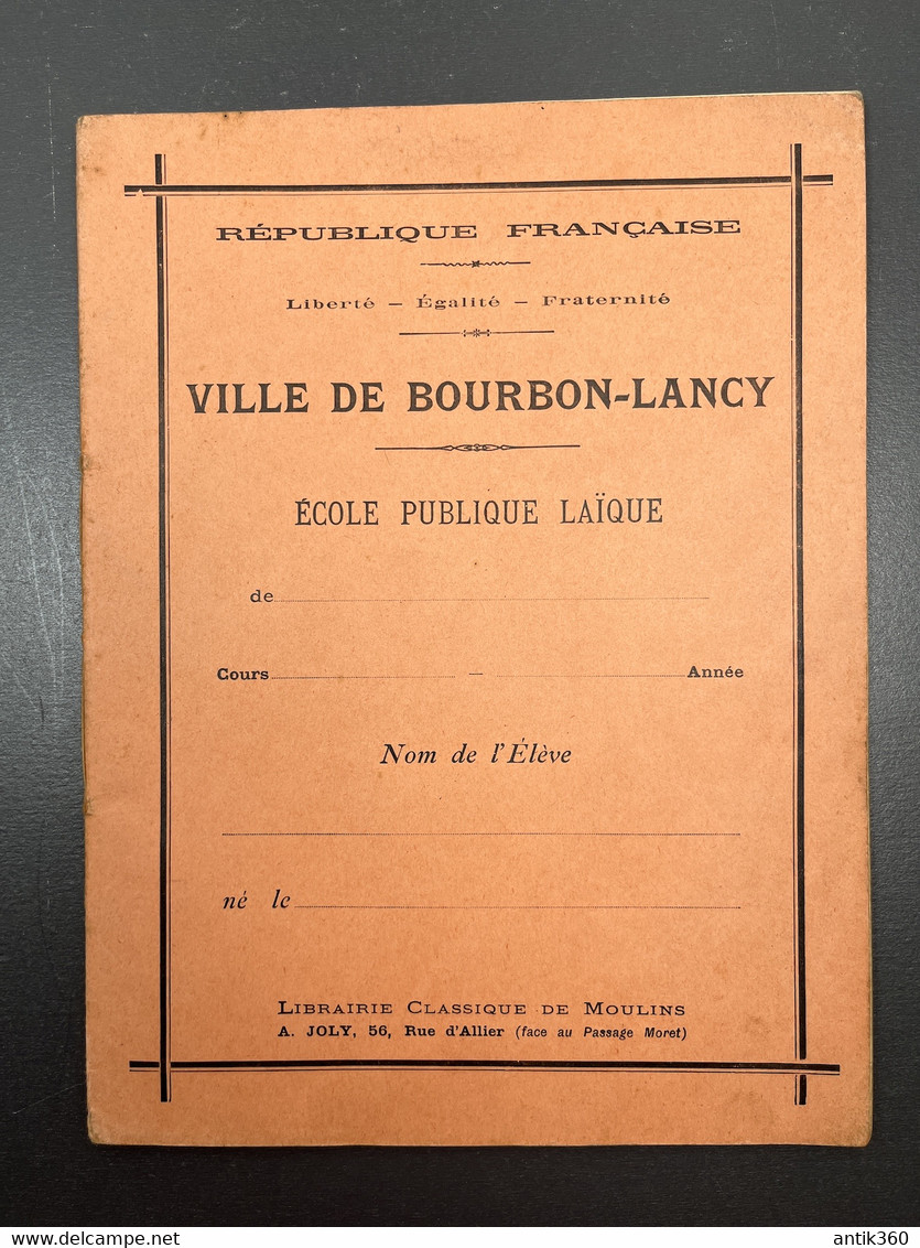 BOURBON-LANCY Cahier De Récitations Scolaire Ecole Publique Laïque Circa 1945 - Diplomas Y Calificaciones Escolares