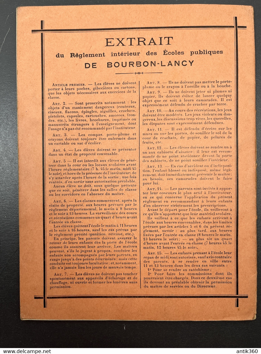 BOURBON-LANCY Cahier De Récitations Scolaire Ecole Publique Laïque Circa 1945 - Diploma's En Schoolrapporten