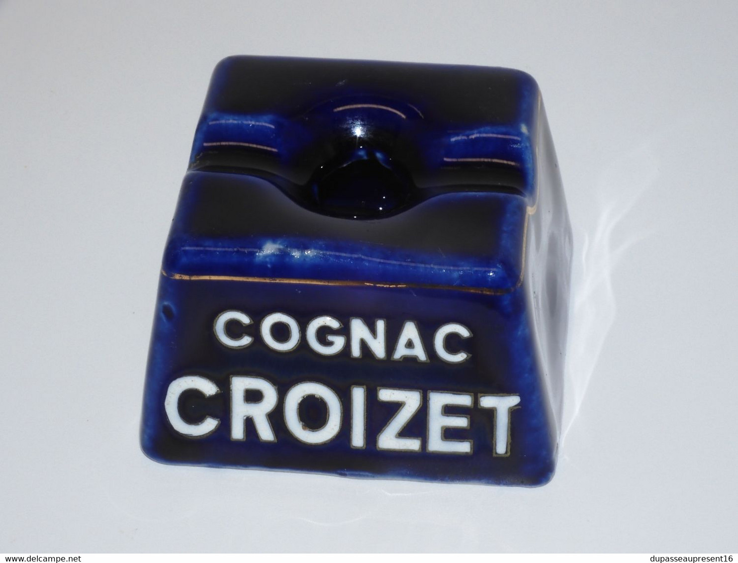 *ANCIEN ENCRIER CERAMIQUE BLEU 2 FOUR PUBLICITE COGNAC CROIZET PUB COLLECTION  E