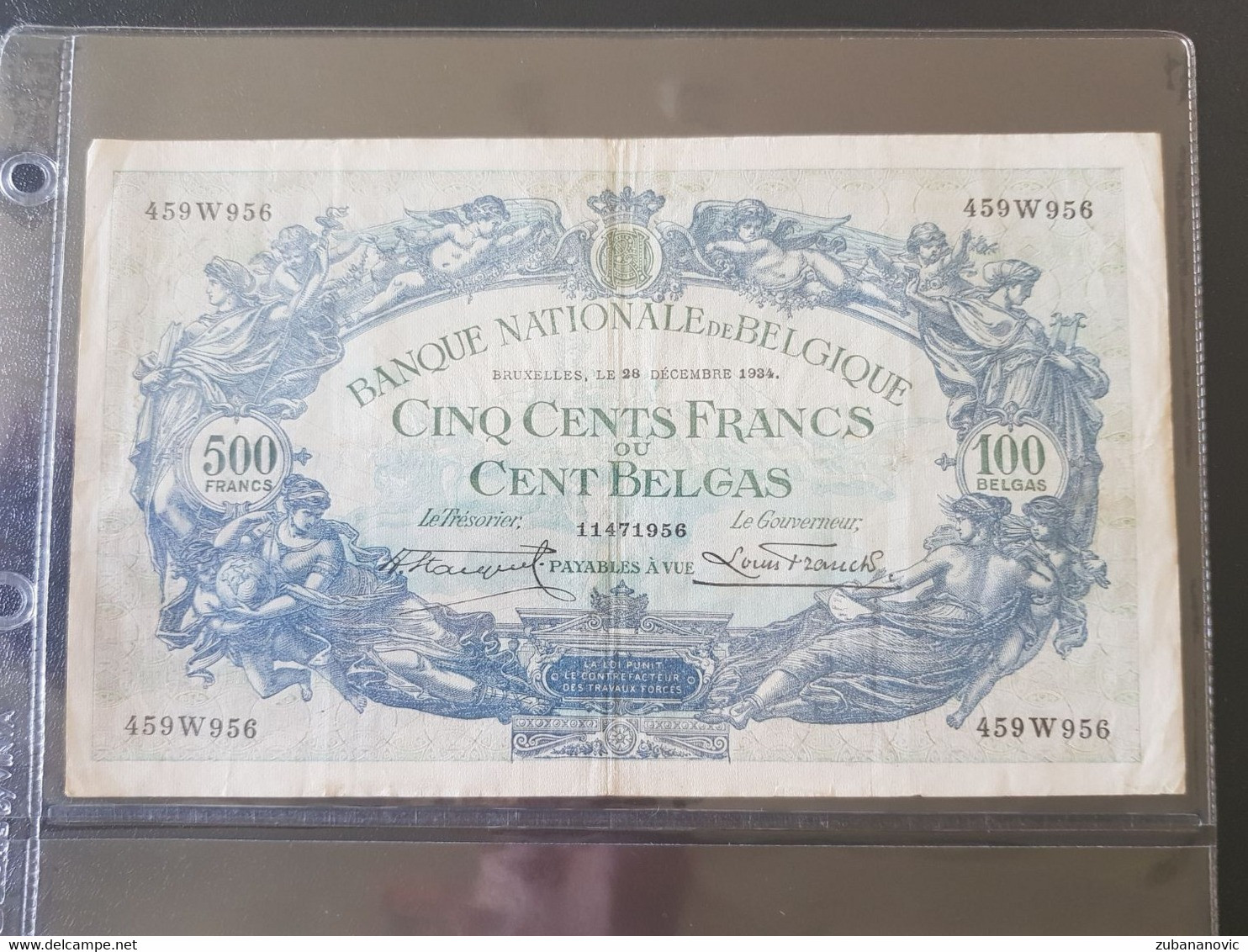 België 500fr / 100 Belgas 28-12-1934 - 500 Franchi-100 Belgas