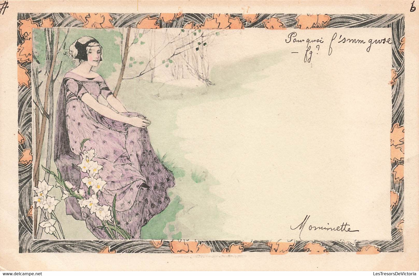 CPA Illustrateur Non Signé - Illustration Style Japonnais - M M Vienne - Une Femme Dans Un Paysage Et Cadre Fleuri - Ohne Zuordnung
