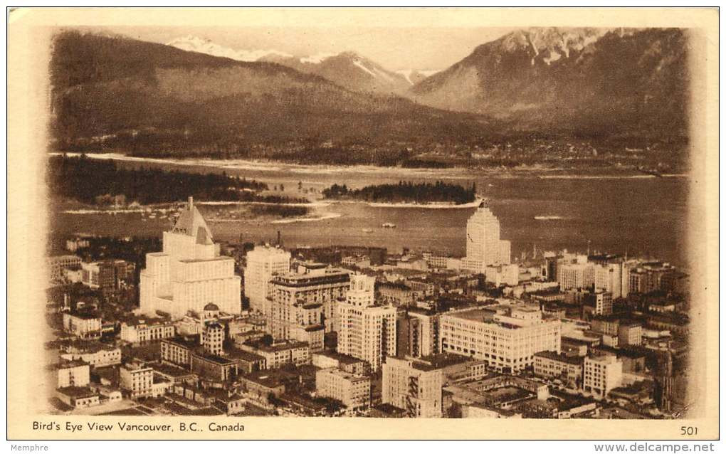 Sepia Pictorial Postcard  - Bird's Eye View Vancouver B.C.  #501  Unused - 1903-1954 De Koningen