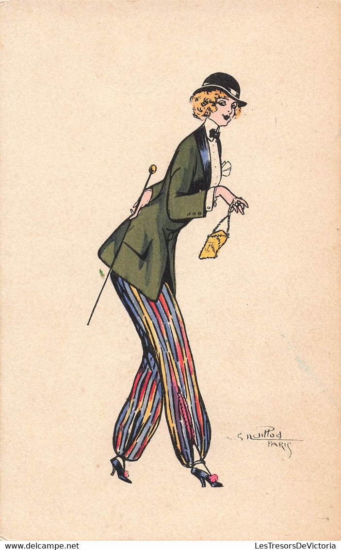 CPA Illustrateur Naillod - Mode - Femme Avec Un Pantalon Rayé Multicolore - Naillod