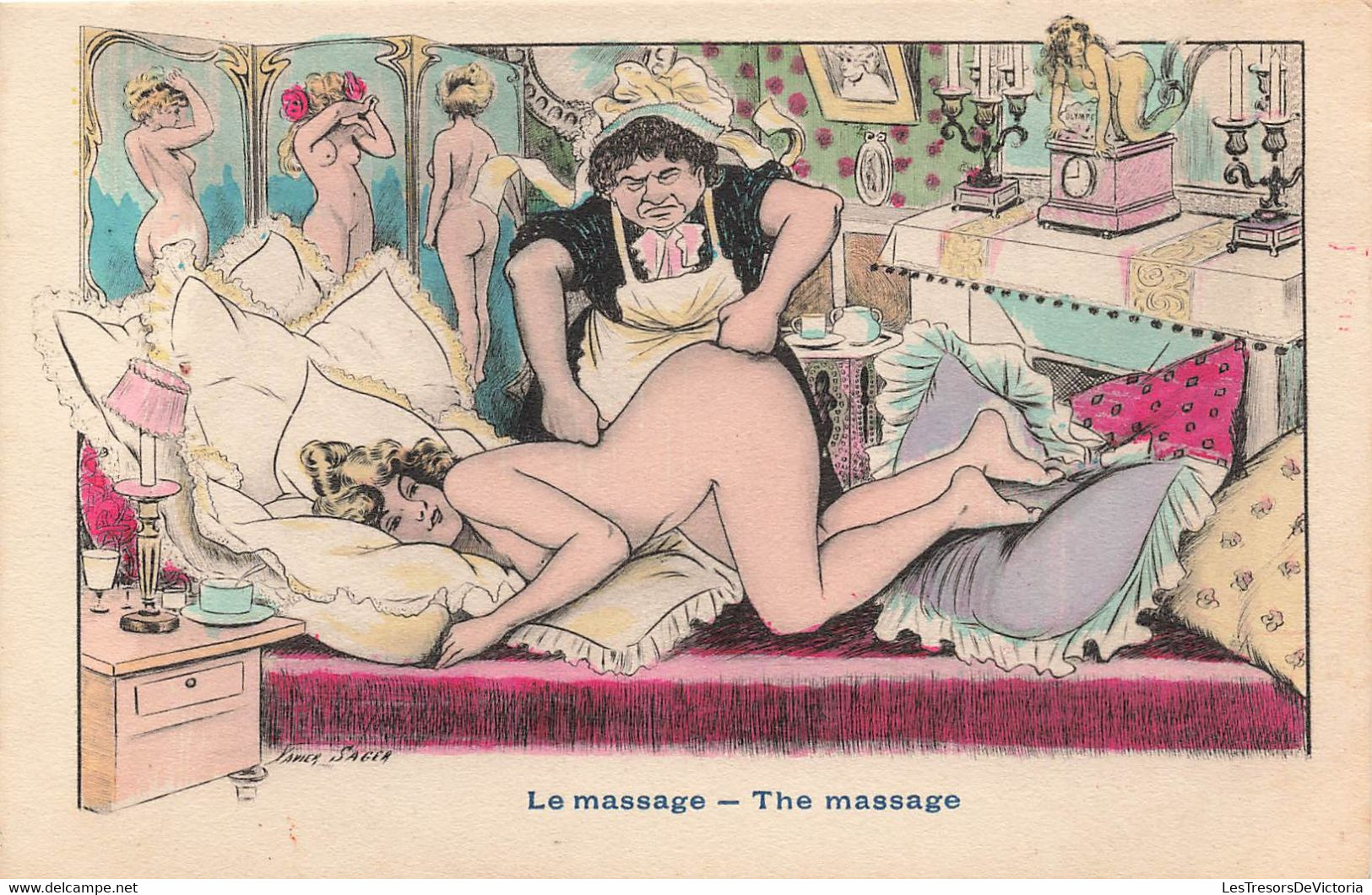 CPA Illustrateur Xavier Sager  - Femme Nue Se Faisant Masser Les Fesses - Erotisme - Le Massage - Sager, Xavier