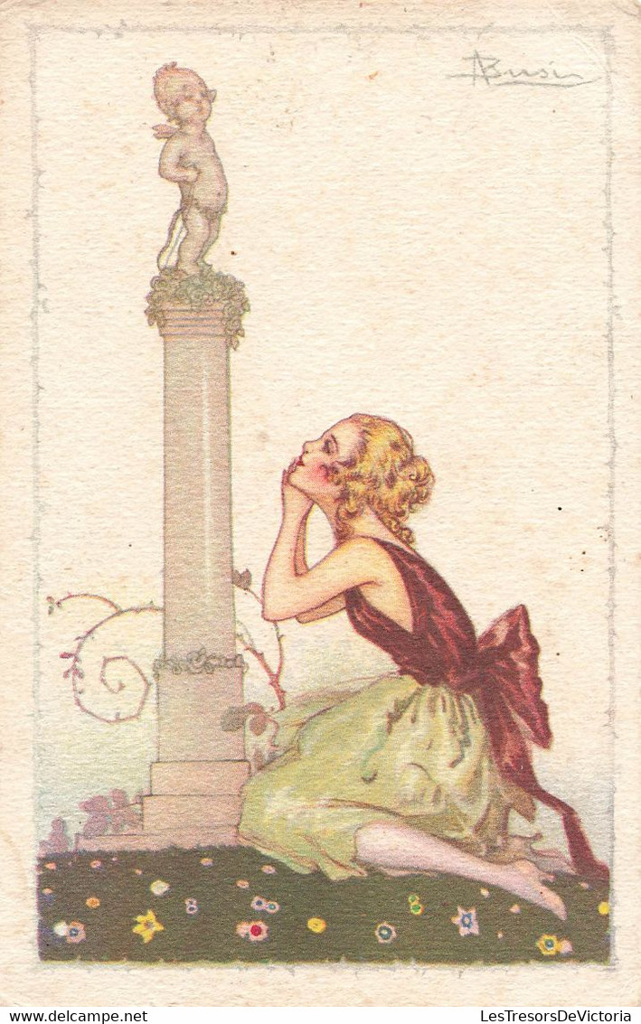 CPA Illustrateur A . Busi - Femme Devant Une Colonne Statut De Cupidon - Ange De L'amour - Busi, Adolfo