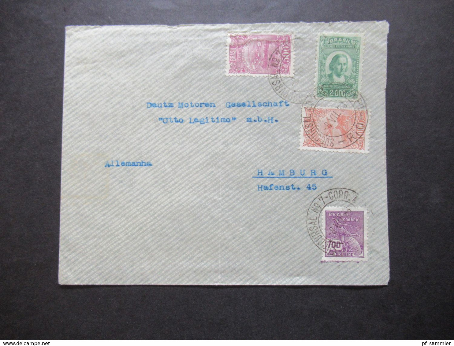 Brasilien 1933 Luftpost / Postal Aereo MiF über 4200 Reis Auslandsbrief Nach Hamburg Deutz Motoren Otto Legitimo - Covers & Documents