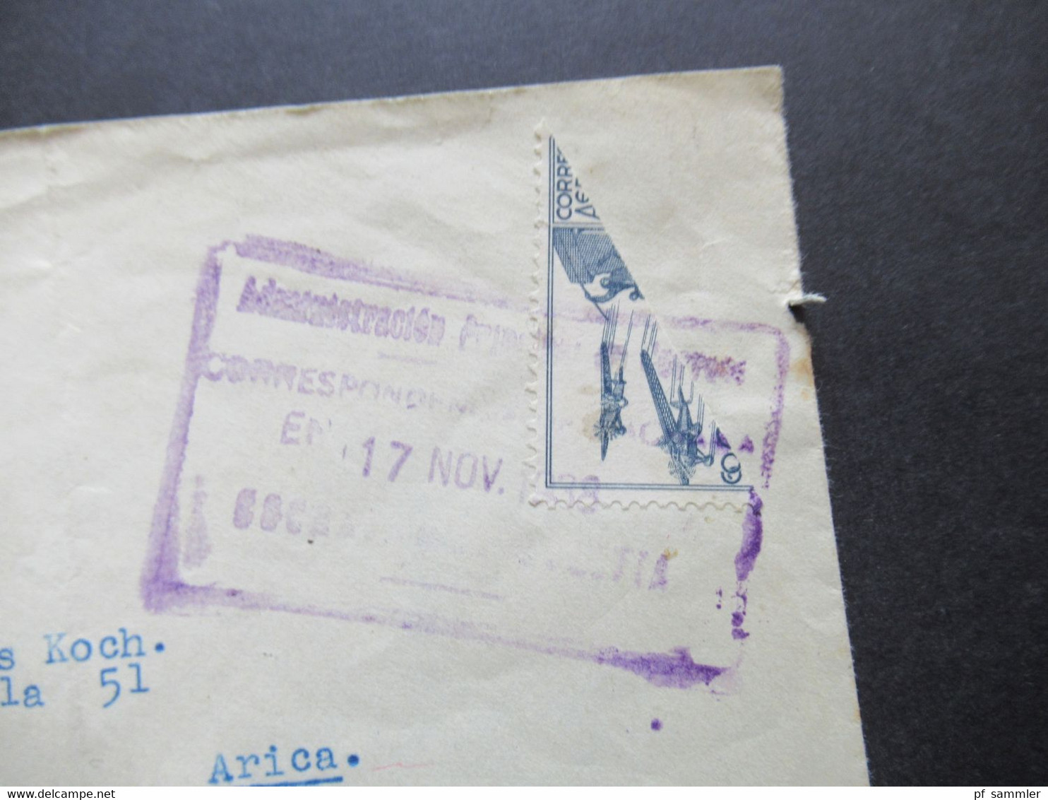 Bolivien 1938 Luftpost / Postal Aereo Halbierung Der Marke!! Luis Carlos Brun Agente De Aduana Cochabamba Nach Arica - Bolivie