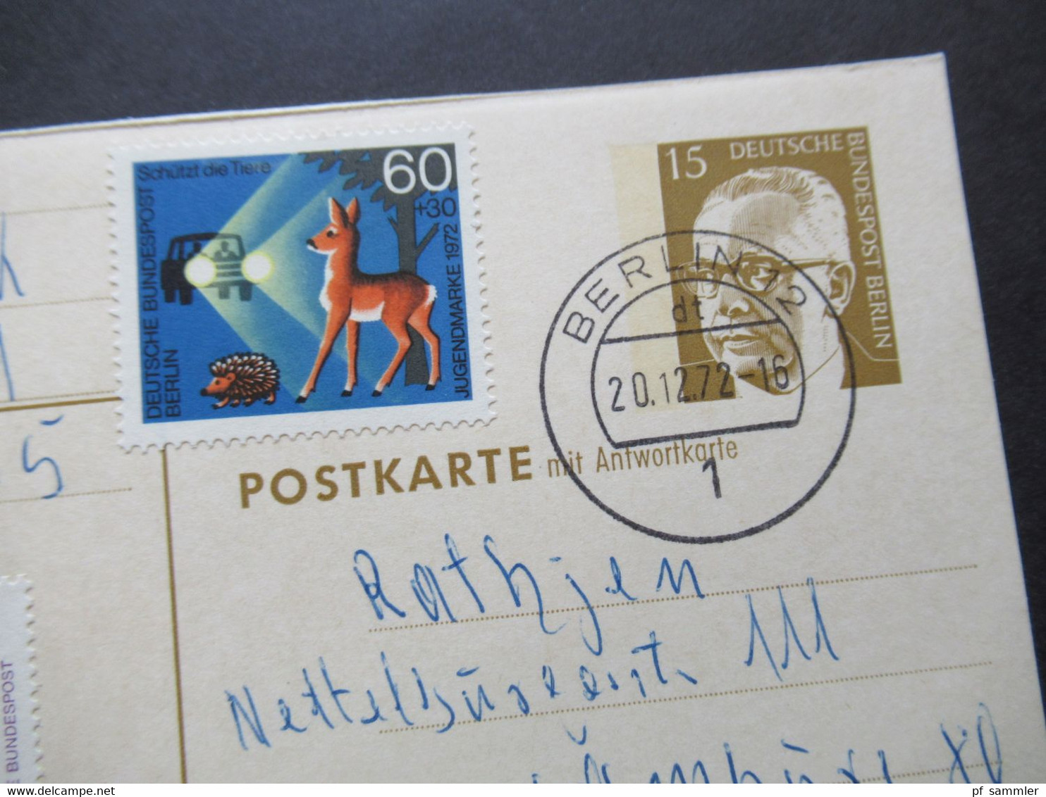 Berlin 1972 Heinemann Ganzsache Mit Antwortkarte / Frageteil Berlin - Hamburg Mit Weiteren Zusatzfrankaturen - Postkarten - Gebraucht
