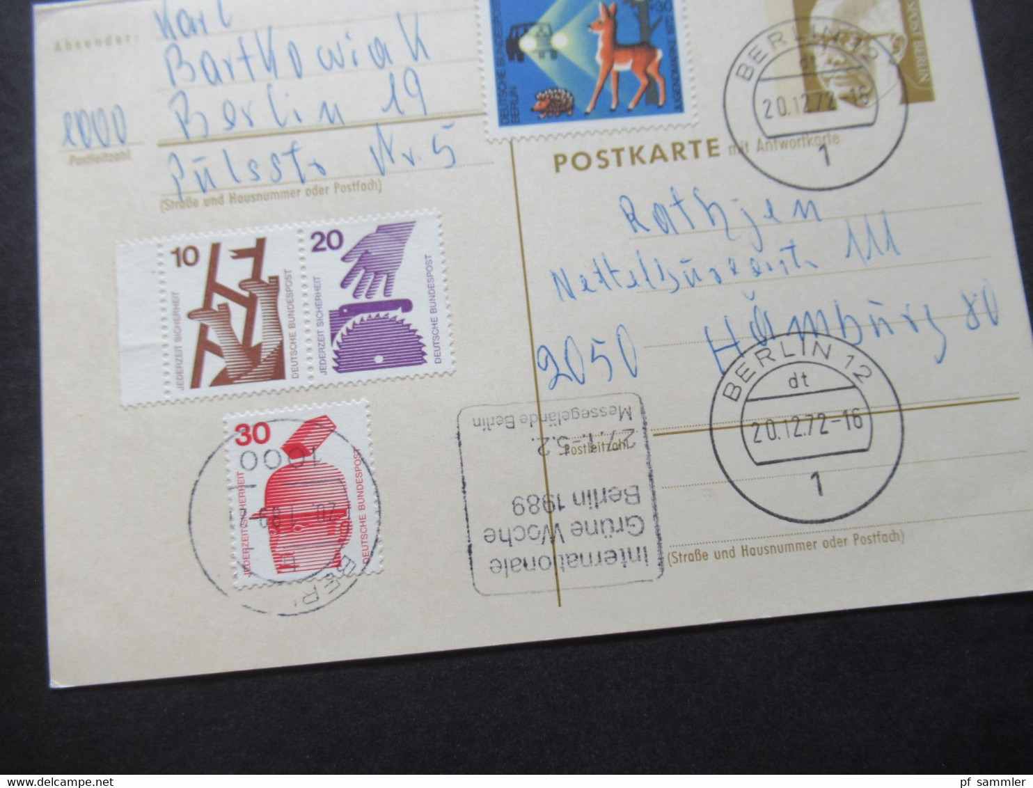 Berlin 1972 Heinemann Ganzsache Mit Antwortkarte / Frageteil Berlin - Hamburg Mit Weiteren Zusatzfrankaturen - Postales - Usados