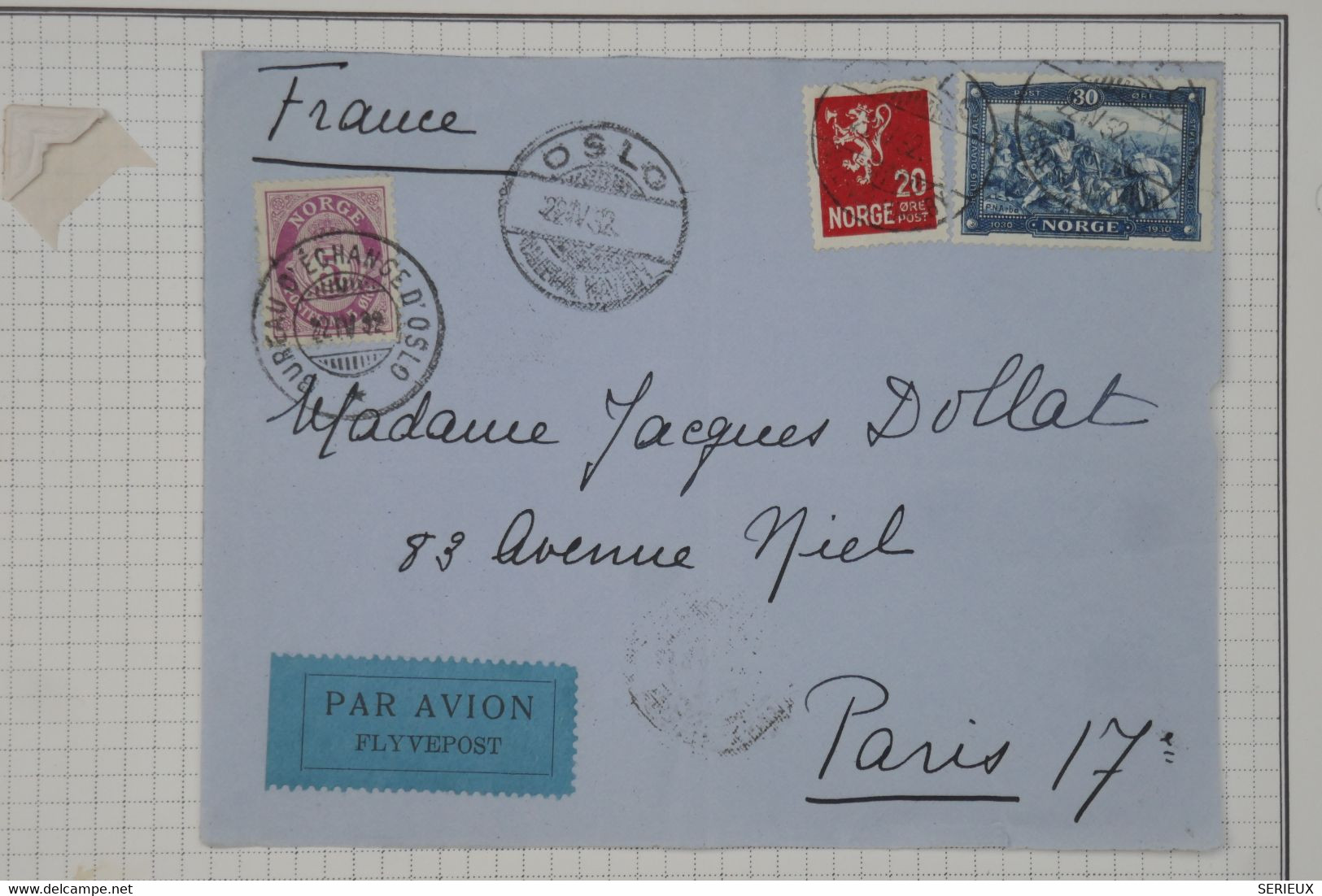 BC12 NORGE  BELLE LETTRE  DEVANT 1932 OSLO  A  PARIS  FRANCE  ++AFFRANCH.  PLAISANT - Storia Postale