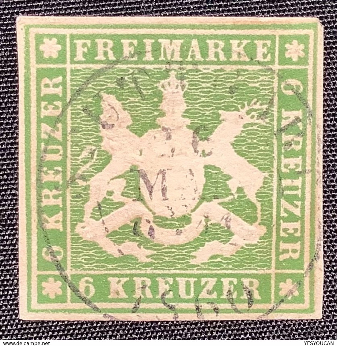 Württemberg Mi.13b, 1859 6 Kr DIE GUTE FARBE DUNKELGRÜN Ideal Gestempelt KB Thomas Heinrich BPP (Wurtemberg Cert XF Used - Afgestempeld