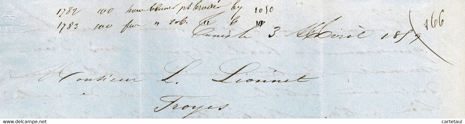 1859 LAC Bureau Français à TUNIS Perlé 3 AVRIL 59 En Bleu  Taxe 6 Pour Troyes + Dos BONE 4 AVRIL 59 + Divers Cachets TTB - Non Classés