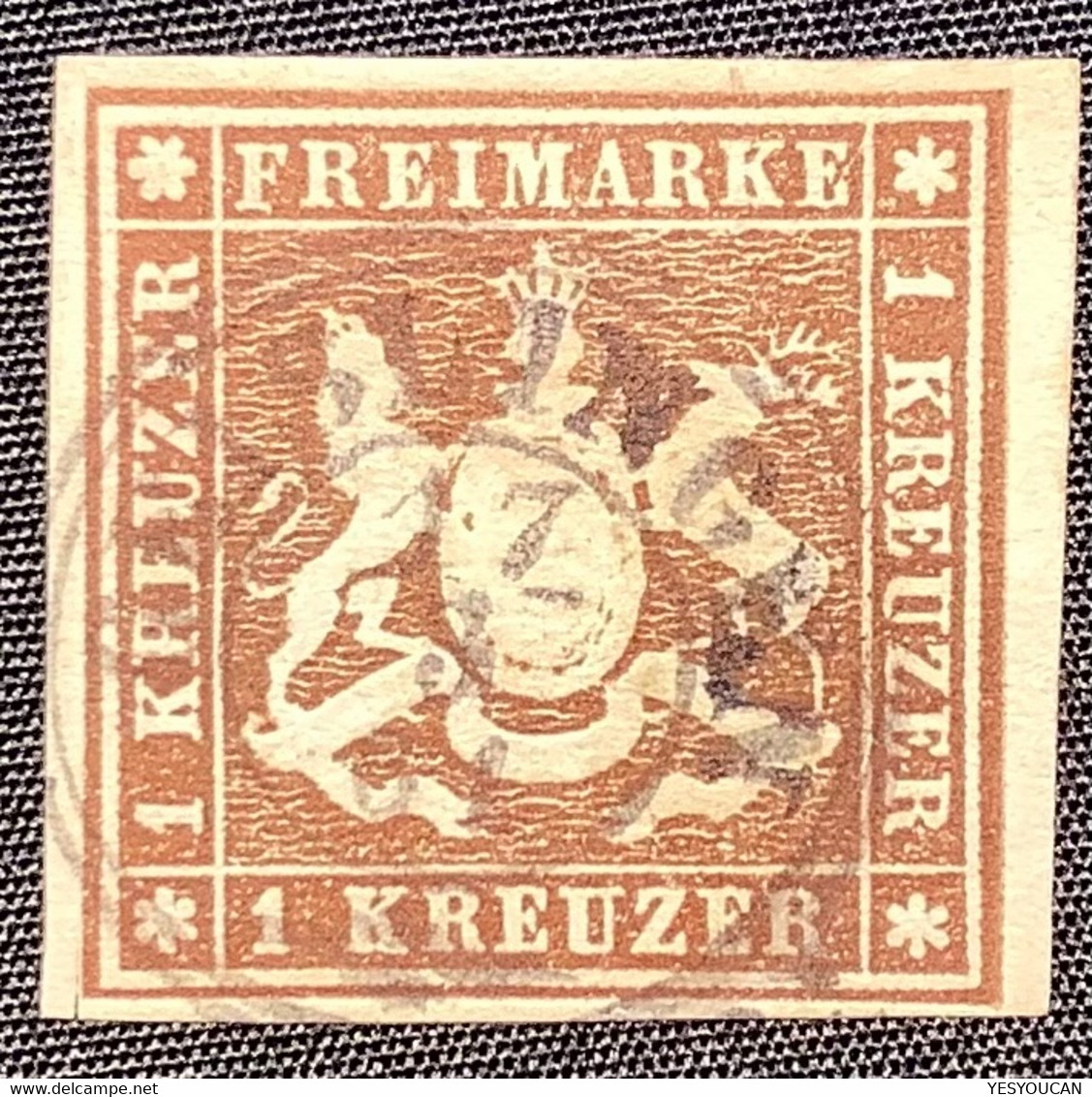 Württemberg Mi.11a PF I, SELTENER PLATTENFEHLER Der 1859 1 Kr. Braun GEISLINGEN  KB Heinrich BPP (Wurtemberg Variety - Oblitérés
