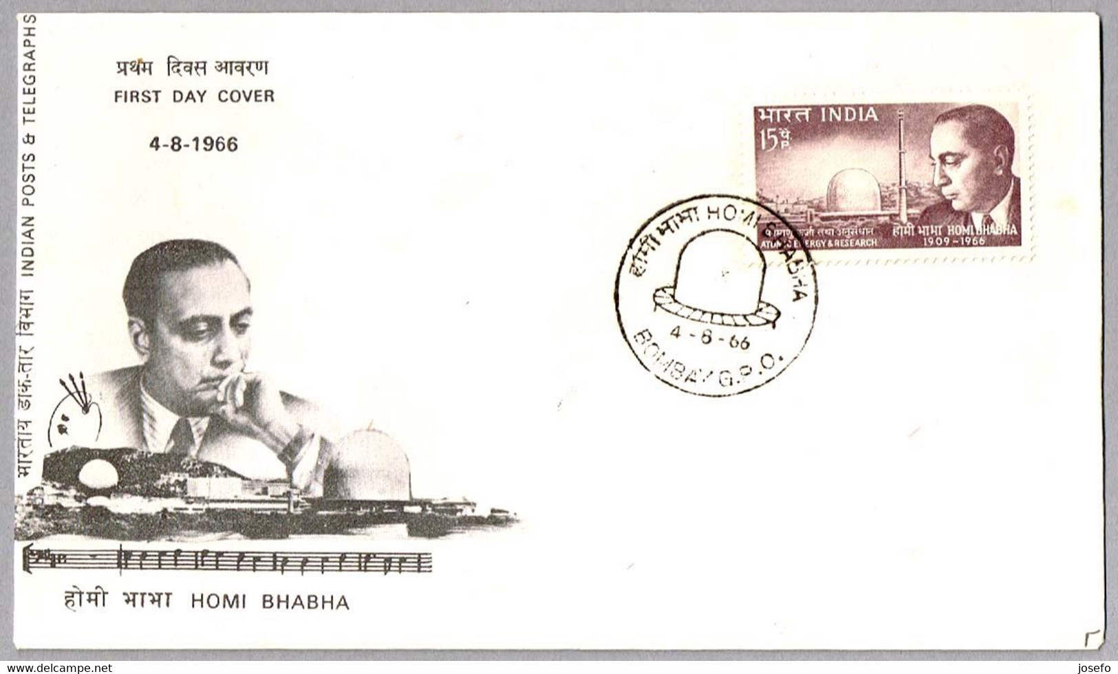 HOMI BHABHA - Atomic Energy & Reseach -  Energia Atomica. FDC Bombay 1966 - Atomo