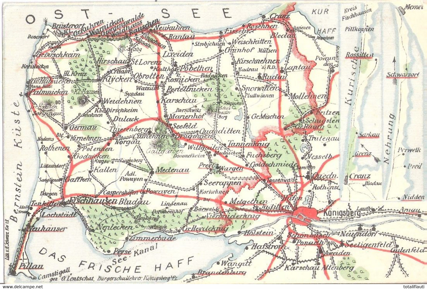 Bernsteinküste Kurische Nehrung Memel Nidden Map Um 1910 Curonian Spit Königsberg Cranz Heydekrug Pillau Preil Perwelk - Non Classificati