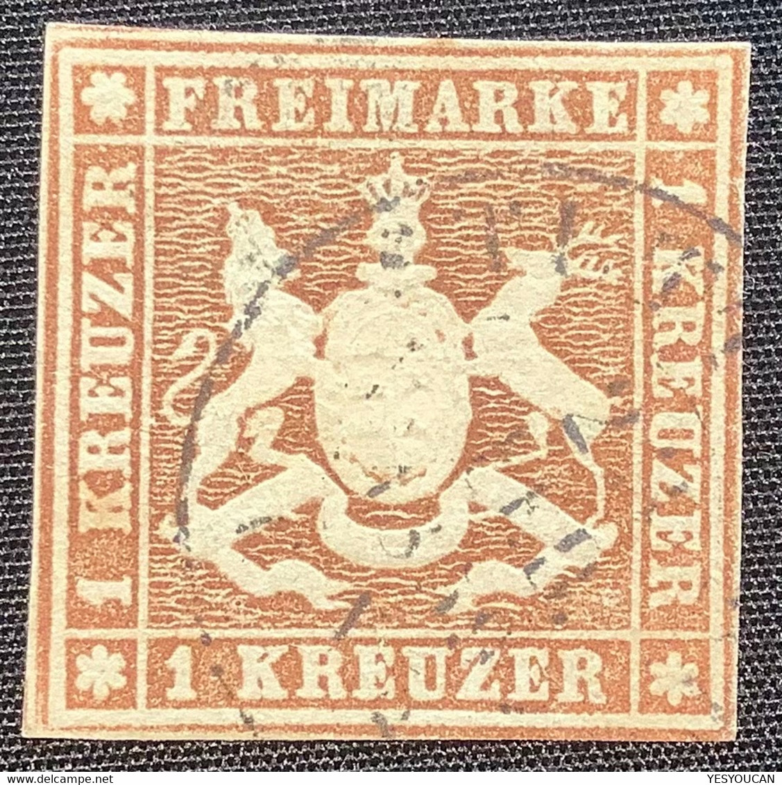 Mi.6a  TADELLOS Gepr Heinrich BPP Württemberg 1857 1 Kr. Rötlichbraun Gestempelt  (Wurtemberg XF Used - Oblitérés