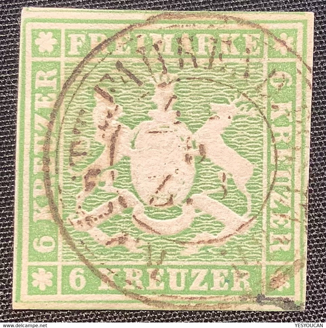 Mi.8a LUXUS Gepr Heinrich BPP Württemberg 1857 6 Kr. Grün BAHNPOST Gestempelt  (Wurtemberg XF Used - Afgestempeld