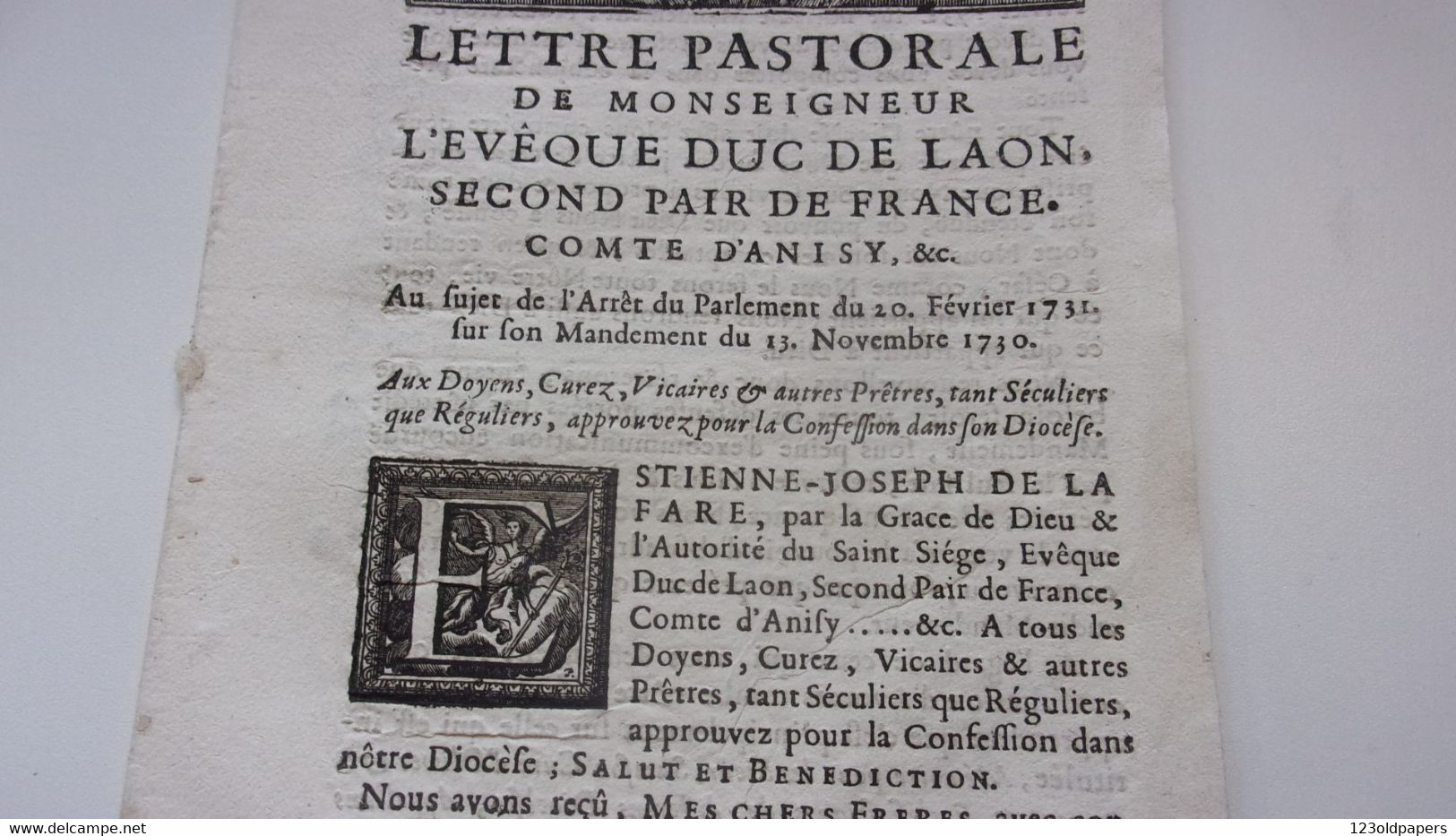 ♥️ AISNE LAON 1731 LETTRE PASTORALE Etienne-Joseph De LA FARE MONSEIGNEUR EVEQUE COMTE D ANISY SECOND PAIR DE FRANCE - Picardie - Nord-Pas-de-Calais