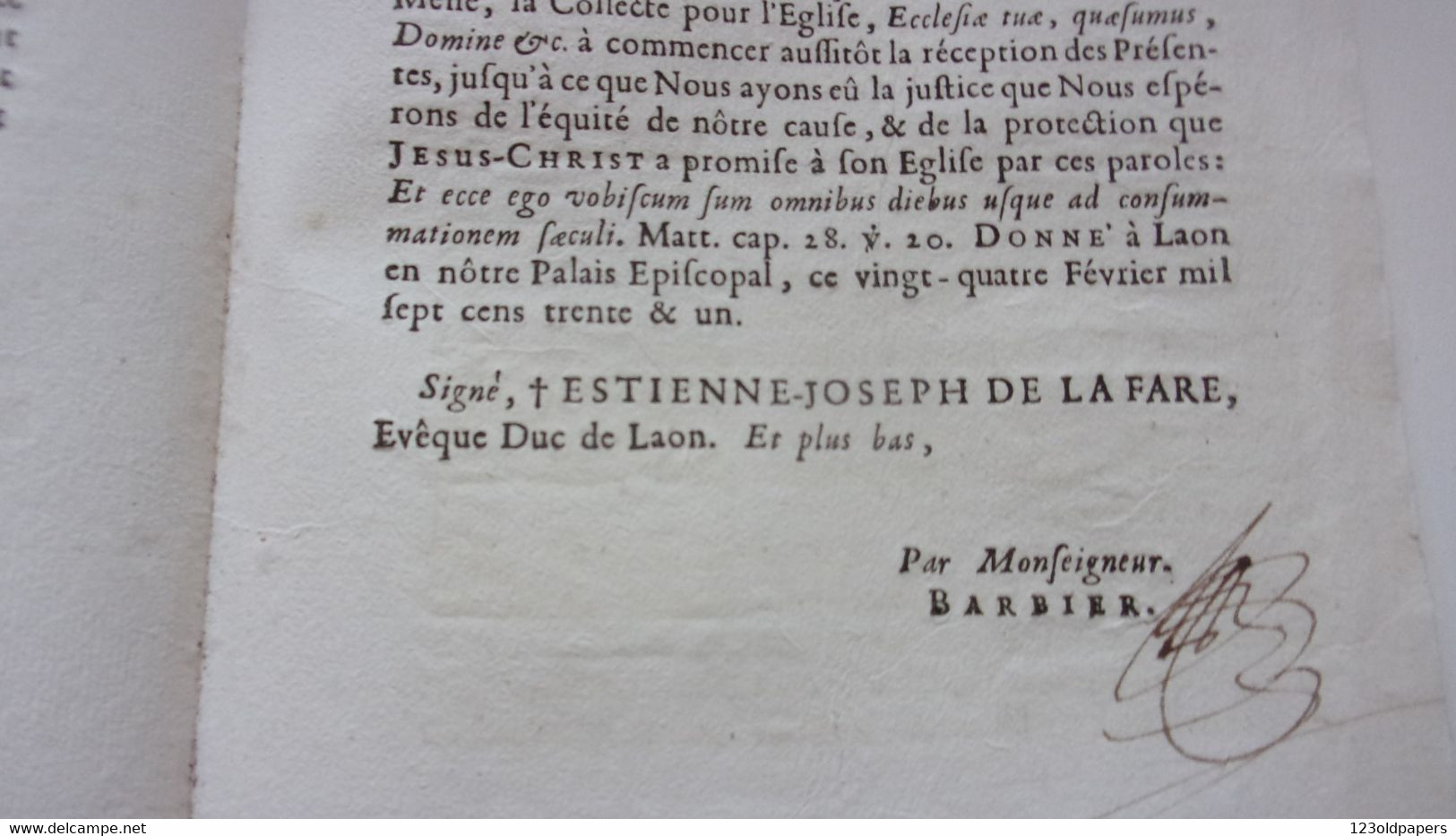♥️ AISNE LAON 1731 LETTRE PASTORALE Etienne-Joseph de LA FARE MONSEIGNEUR EVEQUE COMTE D ANISY SECOND PAIR DE FRANCE