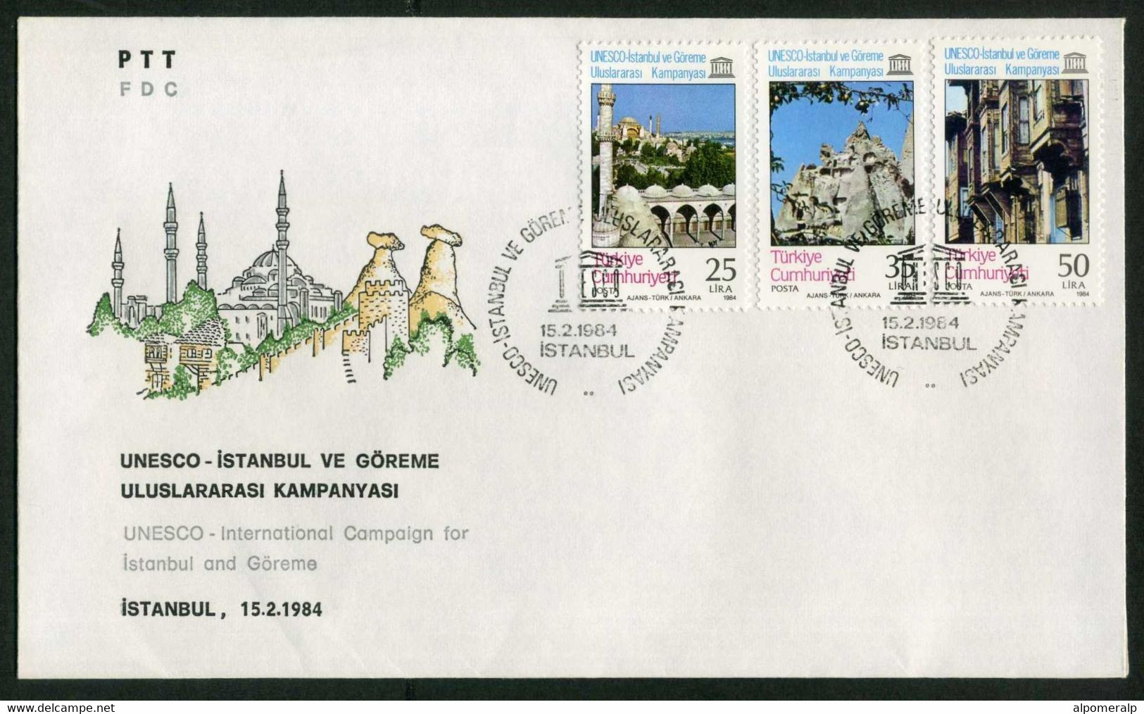 Türkiye 1984 UNESCO, Hagia Sophia And The Minaret Of The Sultanahmet Mosque, Cave Church Göreme Mi 2663-2665 FDC - Lettres & Documents