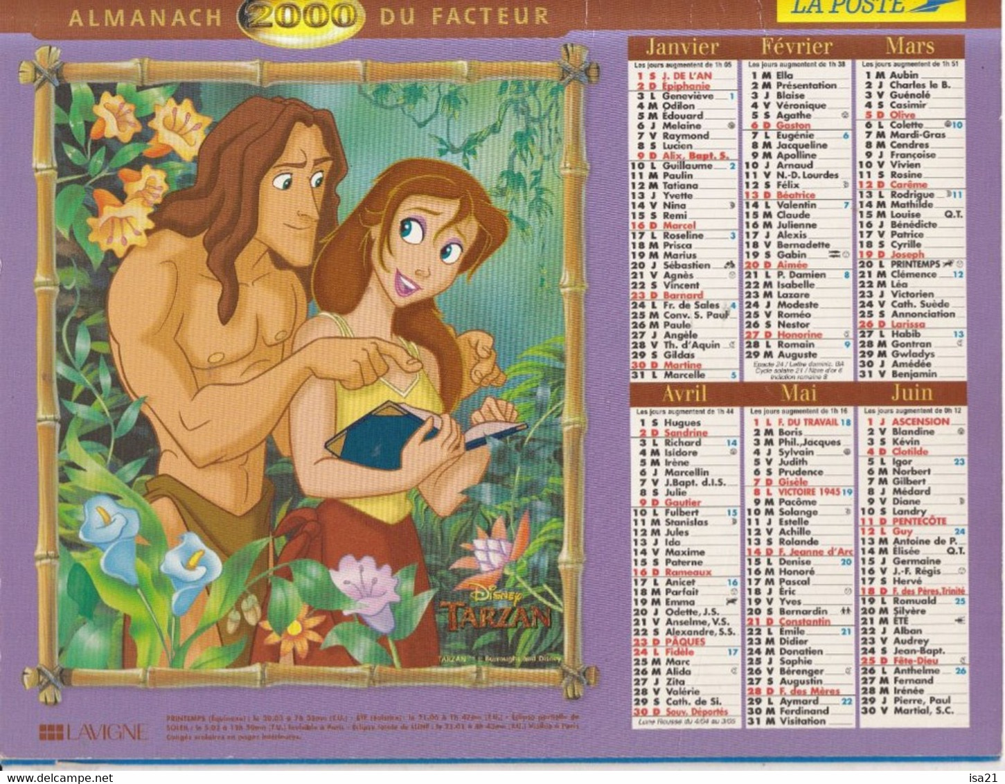 Almanach Du Facteur, Calendrier De La Poste, 2000: MOSELLE, Disney TARZAN - Grand Format : 1991-00