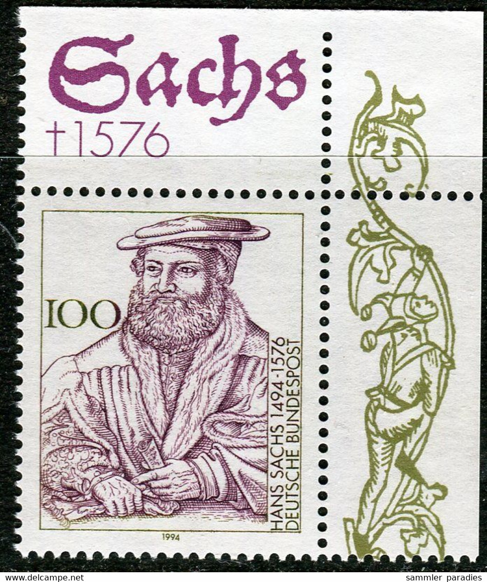 A12-04-1) BRD - Mi 1763 ◱ ✶✶ - 100Pf     Hans Sachs - Ongebruikt