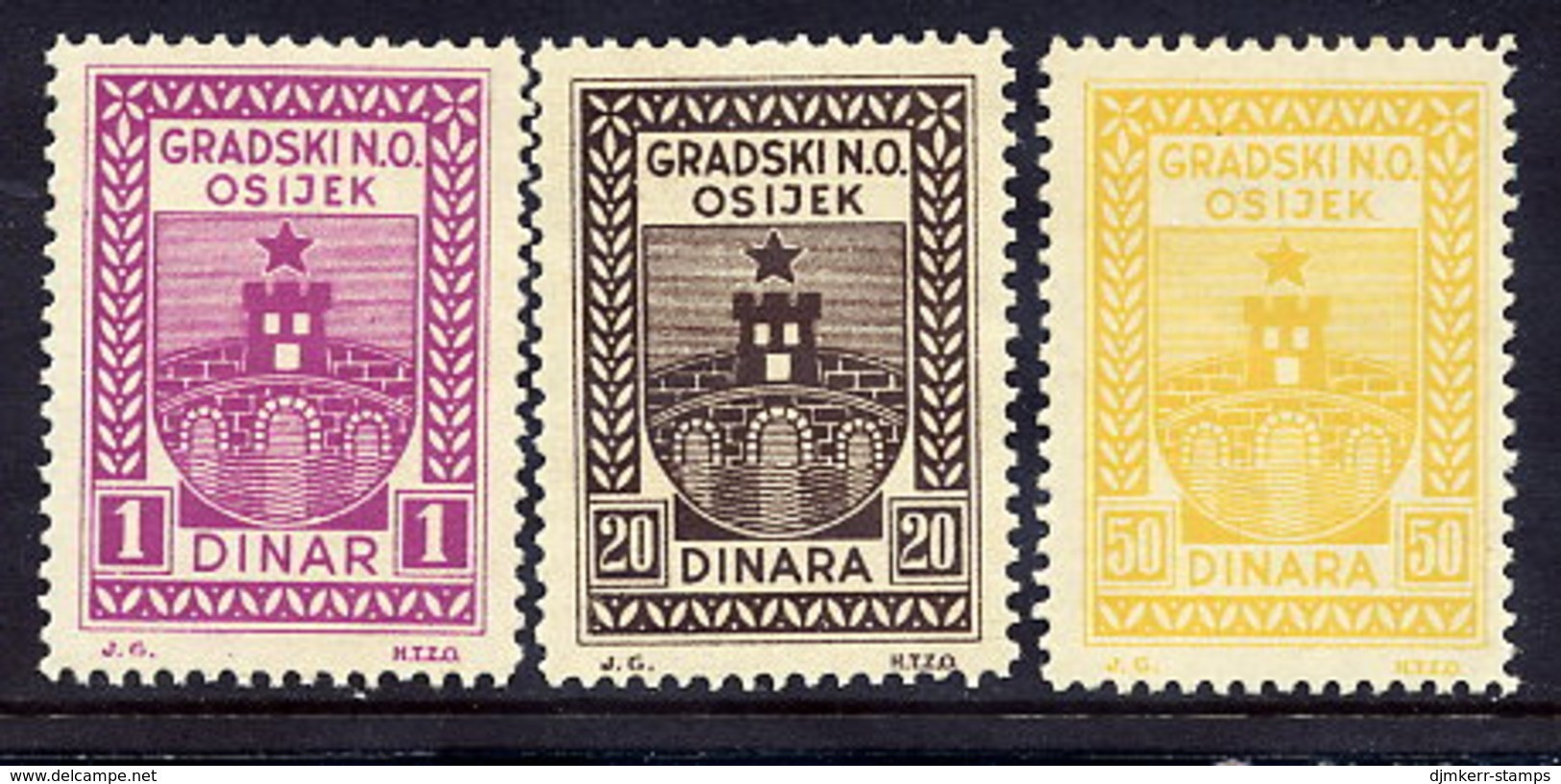 CROATIA Fiscal Stamps For Municipality Of Osijek 1, 20, 50 Dinar MNH / ** - Croatie