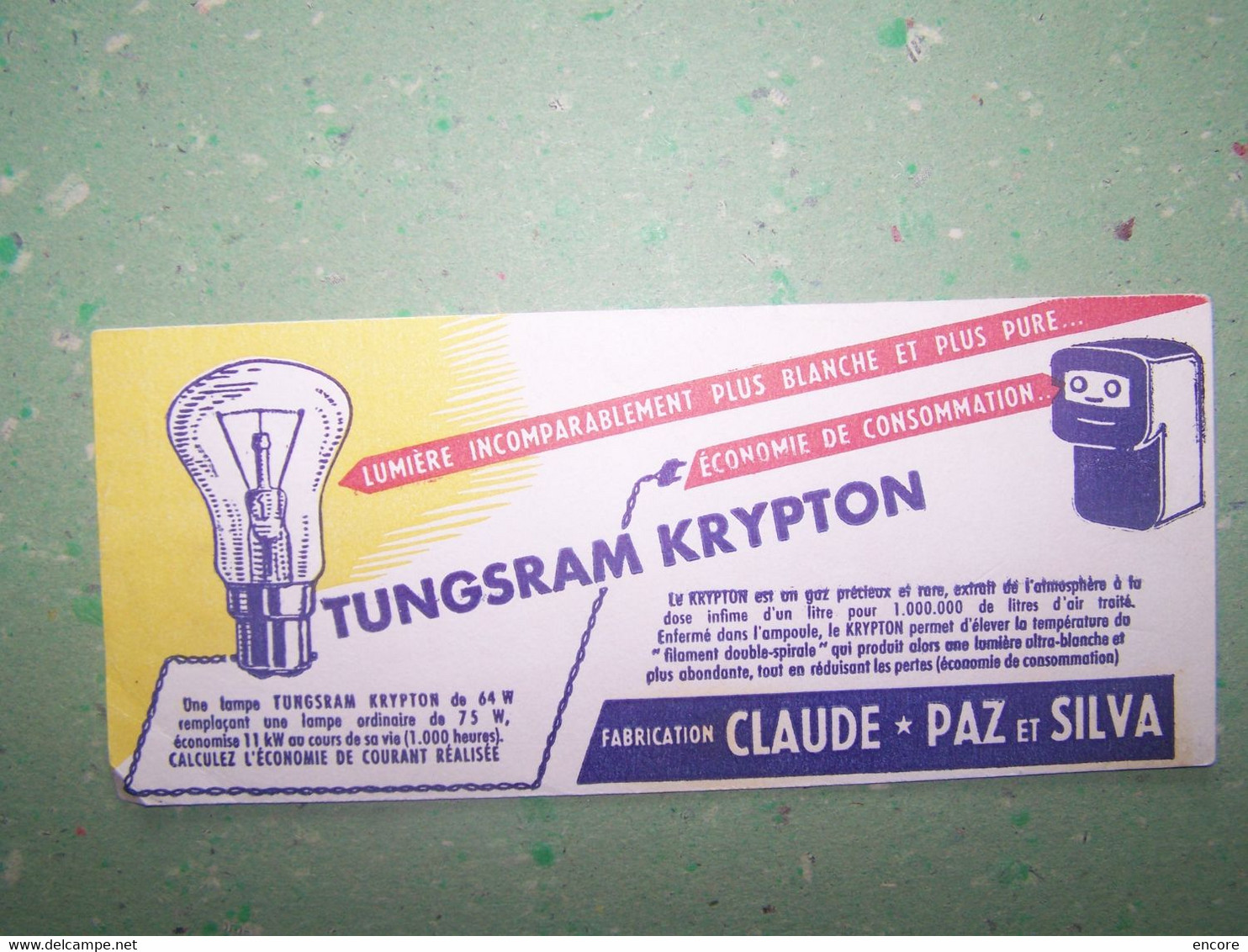 BUVARD. PUBLICITE "AMPOULES TUNGSRAM KRYPTON". 100_7017TRC"a" - Electricité & Gaz