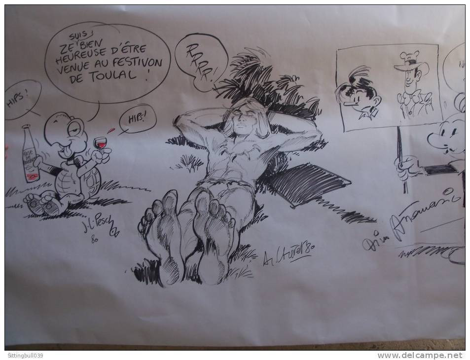 Attanasio, Chéret A., Pesch J.-L. TRÈS RARE TAC Au TAC. 5e Festival BD De TOULON 1980. Pièce De Collection Unique !! - Original Drawings