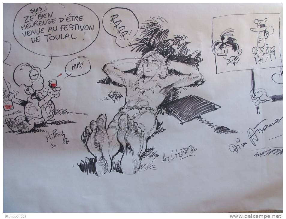 Attanasio, Chéret A., Pesch J.-L. TRÈS RARE TAC Au TAC. 5e Festival BD De TOULON 1980. Pièce De Collection Unique !! - Original Drawings